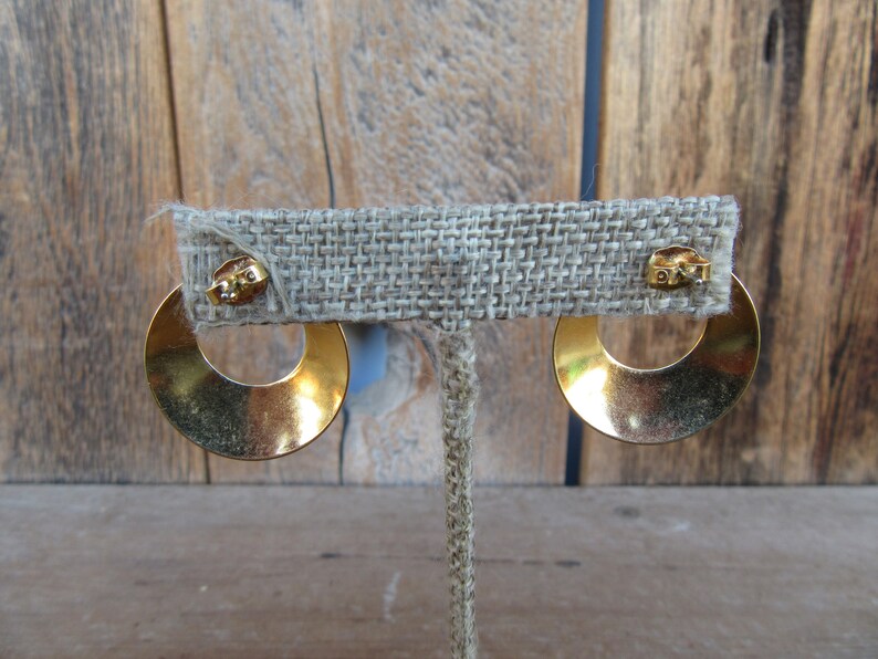 Embossed Earrings Gold Tone Statement Earrings Secretary Earrings 90s Earrings Circle Geo Earrings Doorknocker Earrings