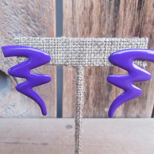 80s NOS New Wave Purple Swirl Earrings | Statement Earrings | Modernist Statement Jewelry | Curlicue Squiggle 1980s Earrings