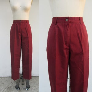 LL BEAN NOS Burgundy Cotton Blend High Waist Tapered Pleated Trousers | 90s Minimal High Rise Easy Pants | 25 to 29 | 30 inseam