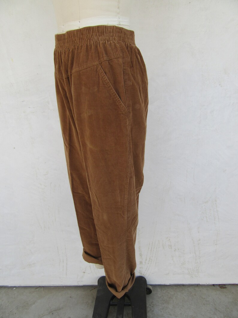 90s Brown Sugar Corduroy All Cotton Easy Pants MInimalist Textured Cotton Lounge Pants M L 27 to 32 Waist