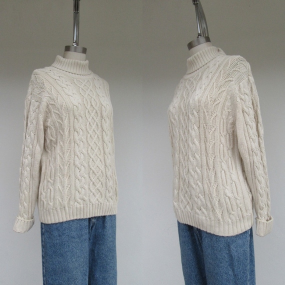 80s Vanilla Cream Oversized All Cotton Knit Cablek