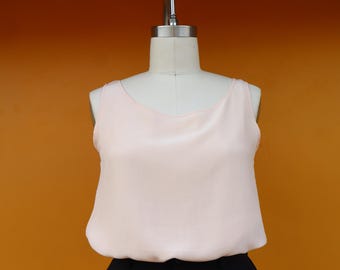 Regata de seda rosa estilo anos 90 | Blusa minimalista sem mangas de seda dos anos 90 | (G) Tamanho 12 Regata de seda