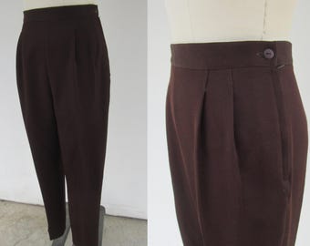 90s High Waist Ribbed Brown Pleated Trousers | High Rise Tapered Trousers | Business Casual Pants | Dark Academia Slacks | 31 Waist