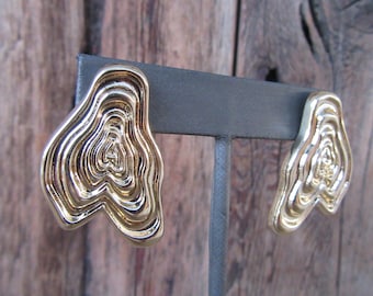 90s Chunky Gold Tone Stud Earrings | Modernist Puddle Statement Earrings | Swirl Earrings