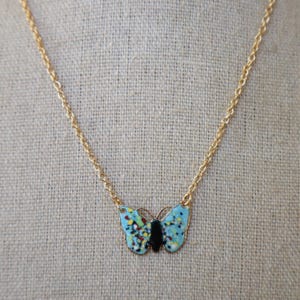 80s Gold Chain Necklace | Small Cloisonne Butterfly Necklace | Statement Jewelry | 70s Necklace