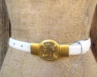 Vintage Carlisle Belt Sz. Large 1980s Vintage Carlisle Belt Red and White Leather Square  main image 2