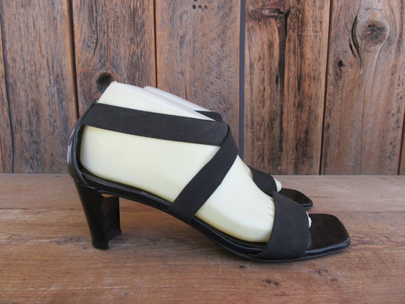 90s Stuart Weitzman Black Elastic and Patent Leath
