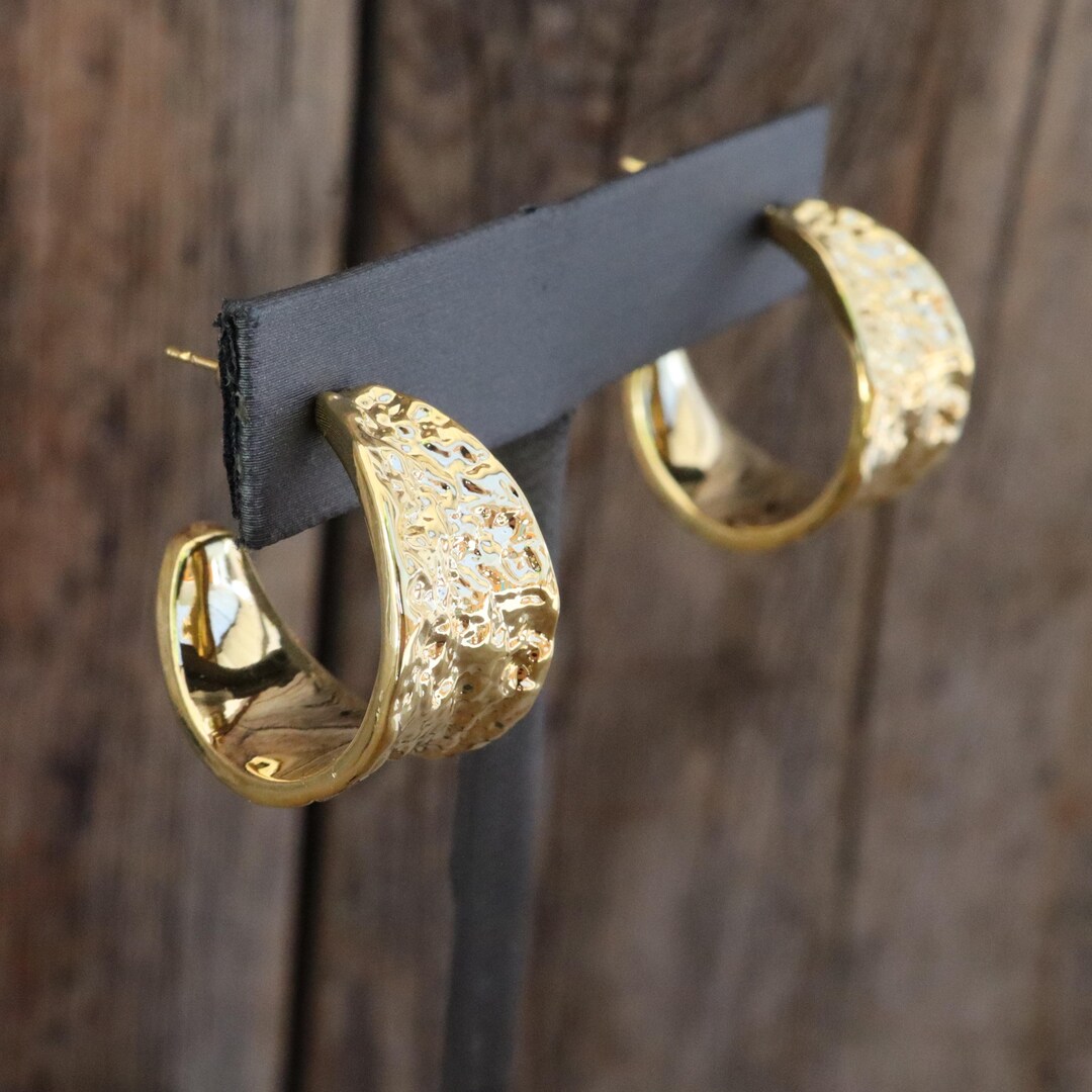 90s Gold Tone Fat Hoop Earrings | Wide Textured Gold Tone Hoops ...