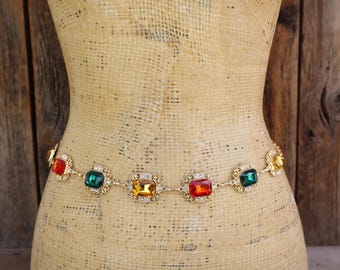 80s Gold Tone Metal Draped Chain Belt | Lariat Tassel Gold  display picture 3