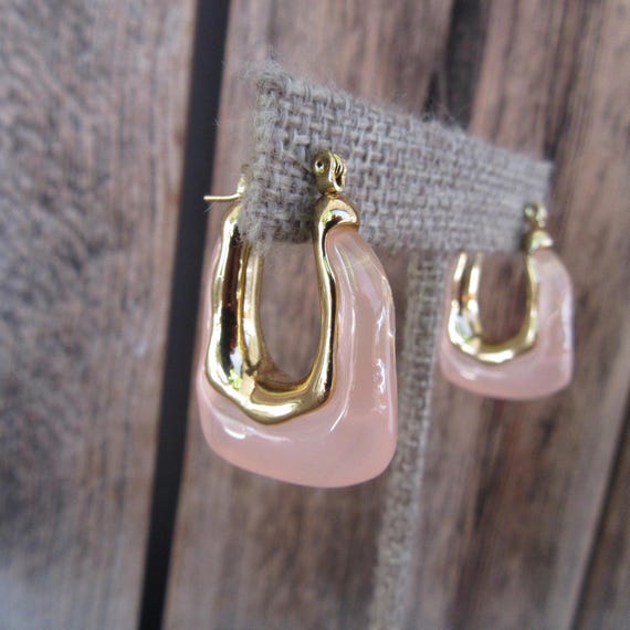 90s Chunky Pink Ice Cube Hoop Earrings Crooked Oval Minimal 