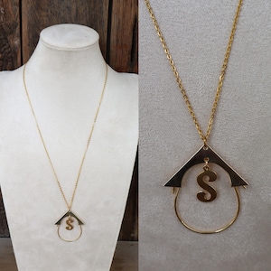 80s Gold Chain and &quot;S&quot; Intitial Charm Holder | 70s Gold Tone Chain Necklace