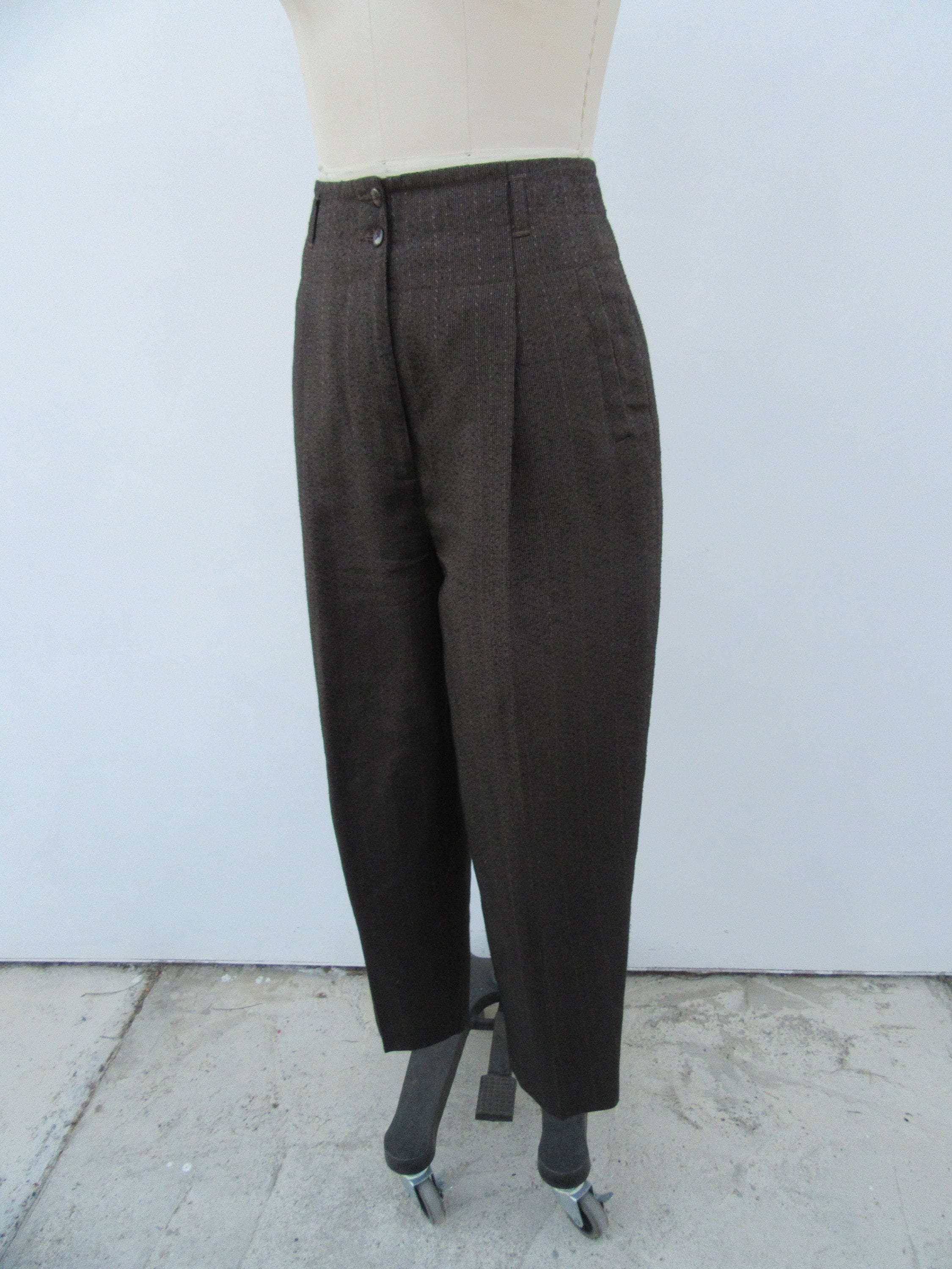 80s 90s Textured Patterned Pleated High Waist Trousers