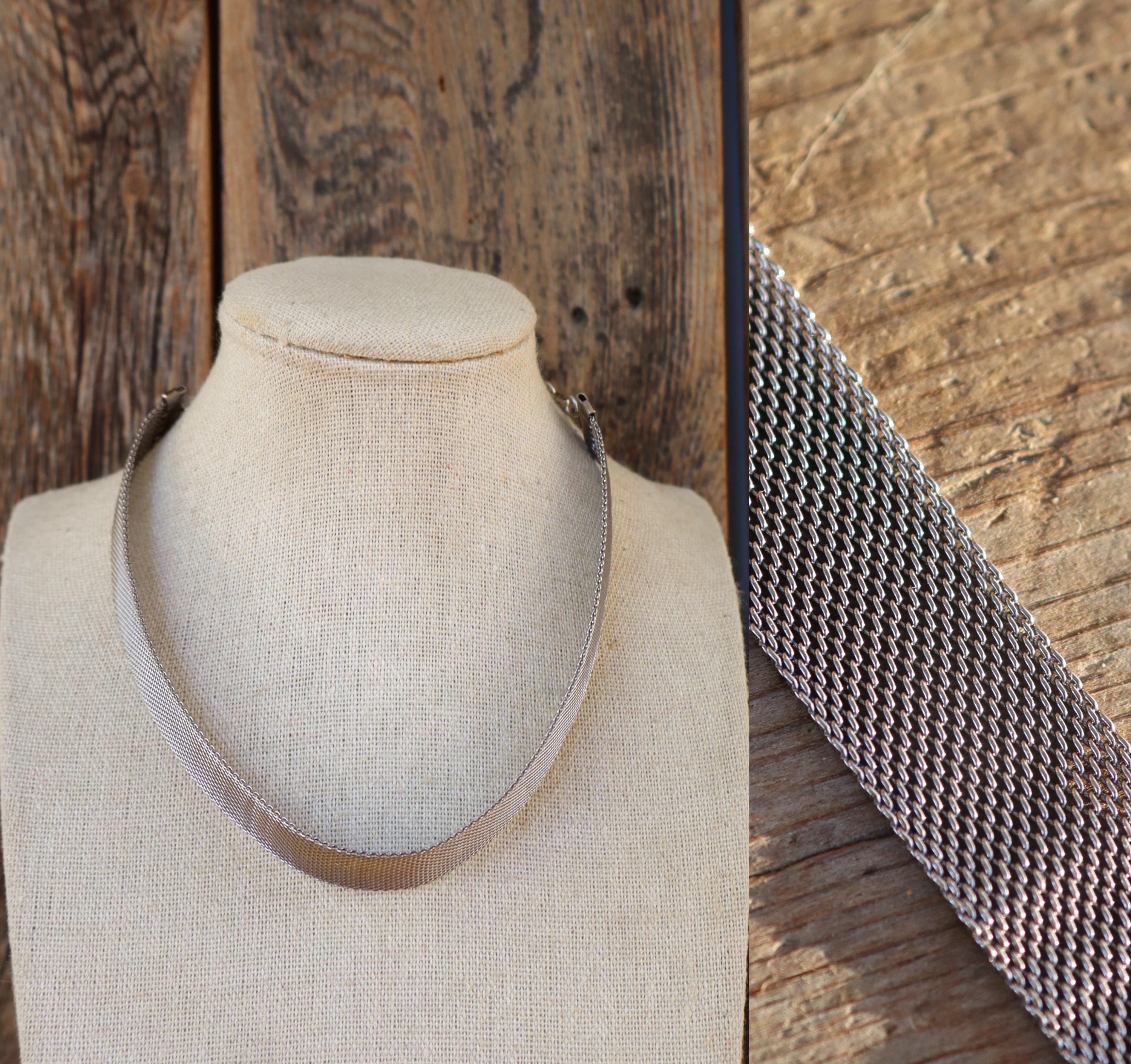70s 80s Metal Mesh Choker Necklace | Silver Tone Chain Necklace - Etsy