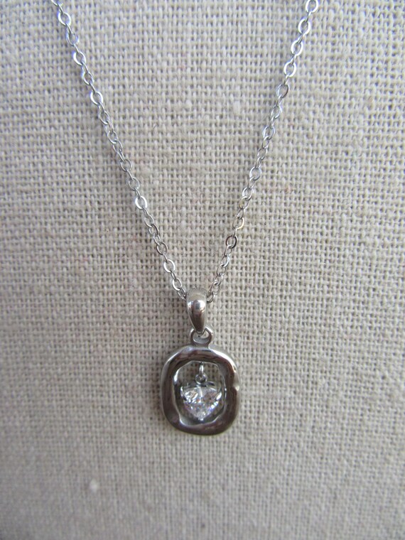 90s Dainty Silver Rectangle Frame Rhinestone Dang… - image 3