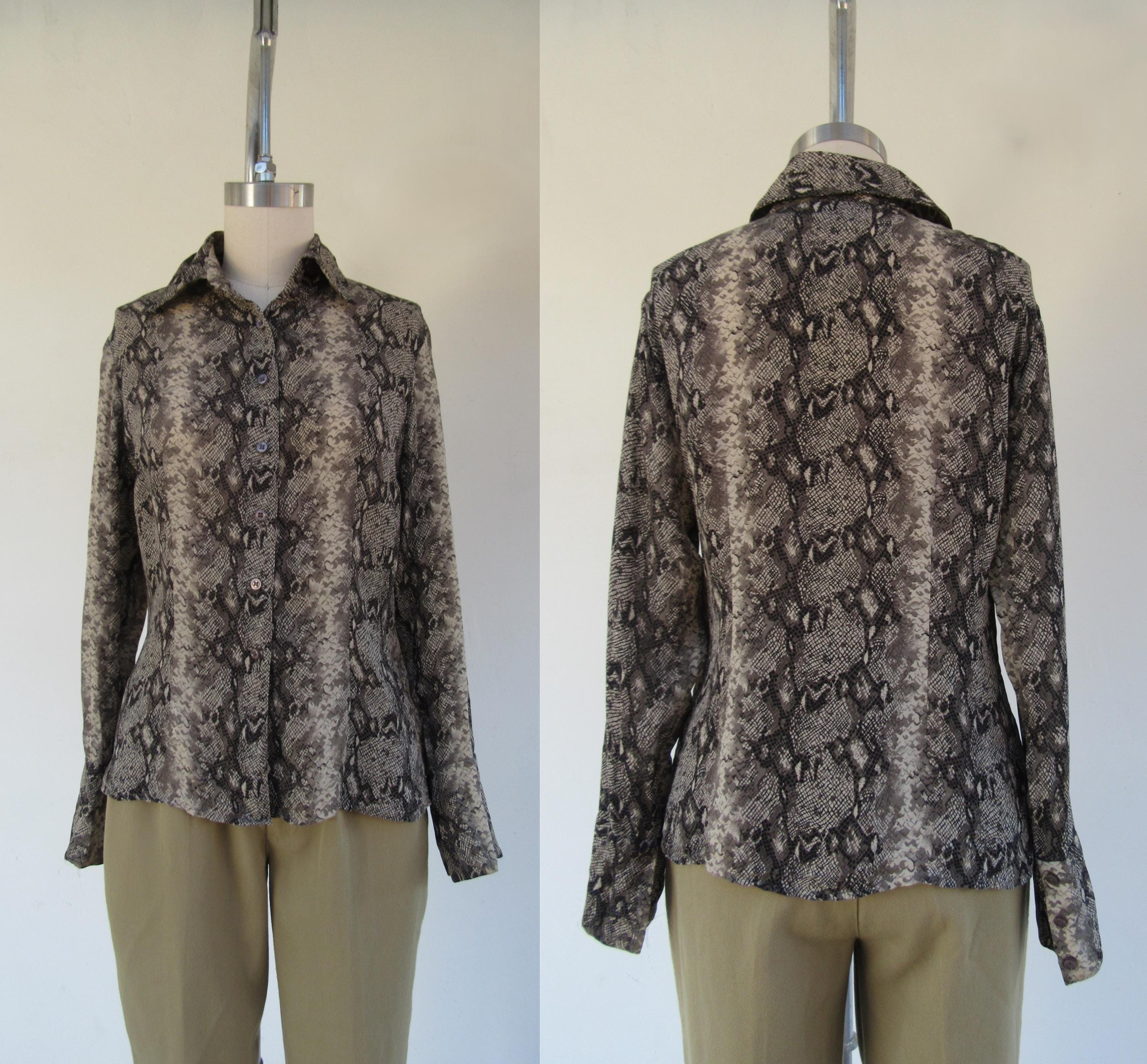 90s All Silk Snake Snakeskin Animal Print Button Down Sleeve