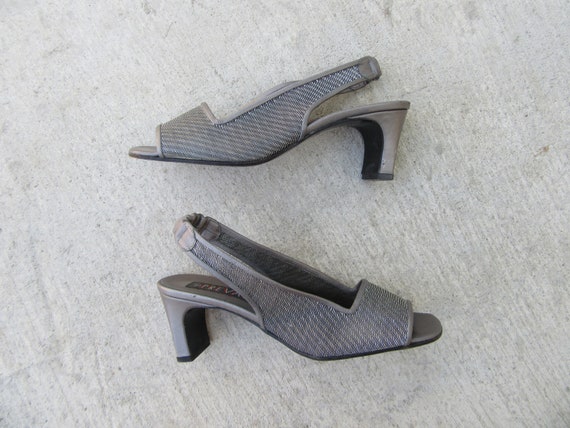 90s Metallic Square heel Open Toe Slingback Sandal