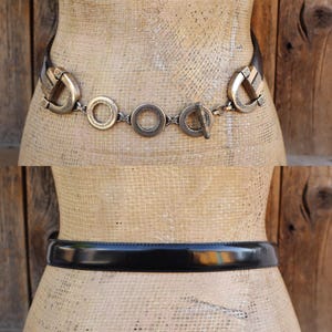 90s Brighton Black Leather and Chain Waist Belt 24 to 28  display picture 1