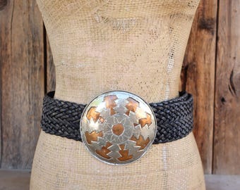 Vintage Moroccan Braided Leather Belt Large Metal Buckle  display picture 1