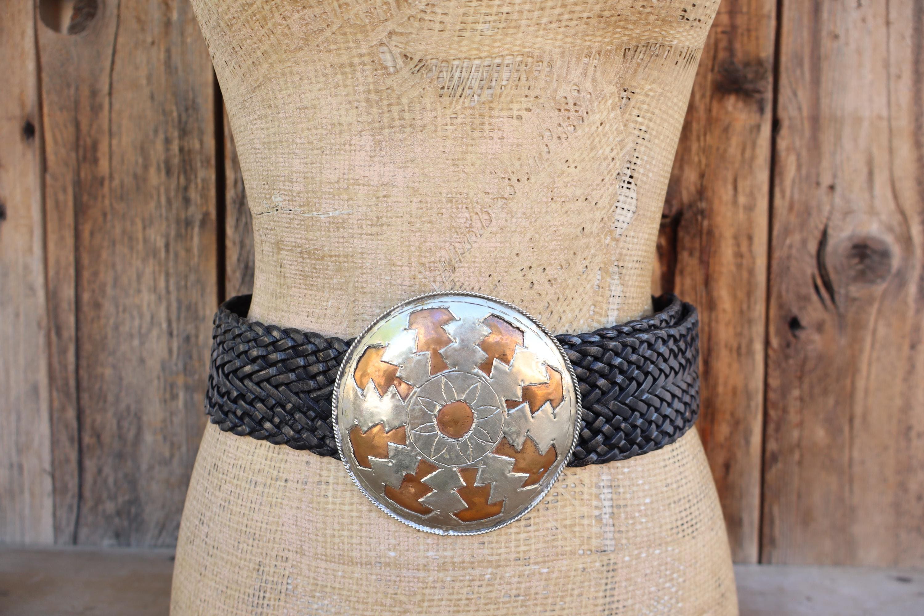 MOROCCAN Style Faux Leather Belt Black and Copper O/S Ohm Copper Buckle | Brown Leather Waist Belt – Obscure Belts main image 2