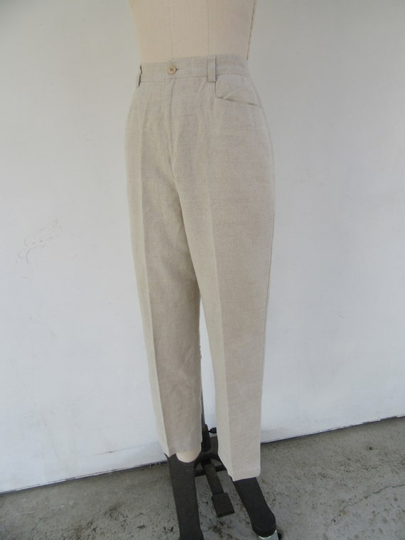 90s High Rise Tapered Oatmeal Linen Cotton Blend … - image 7