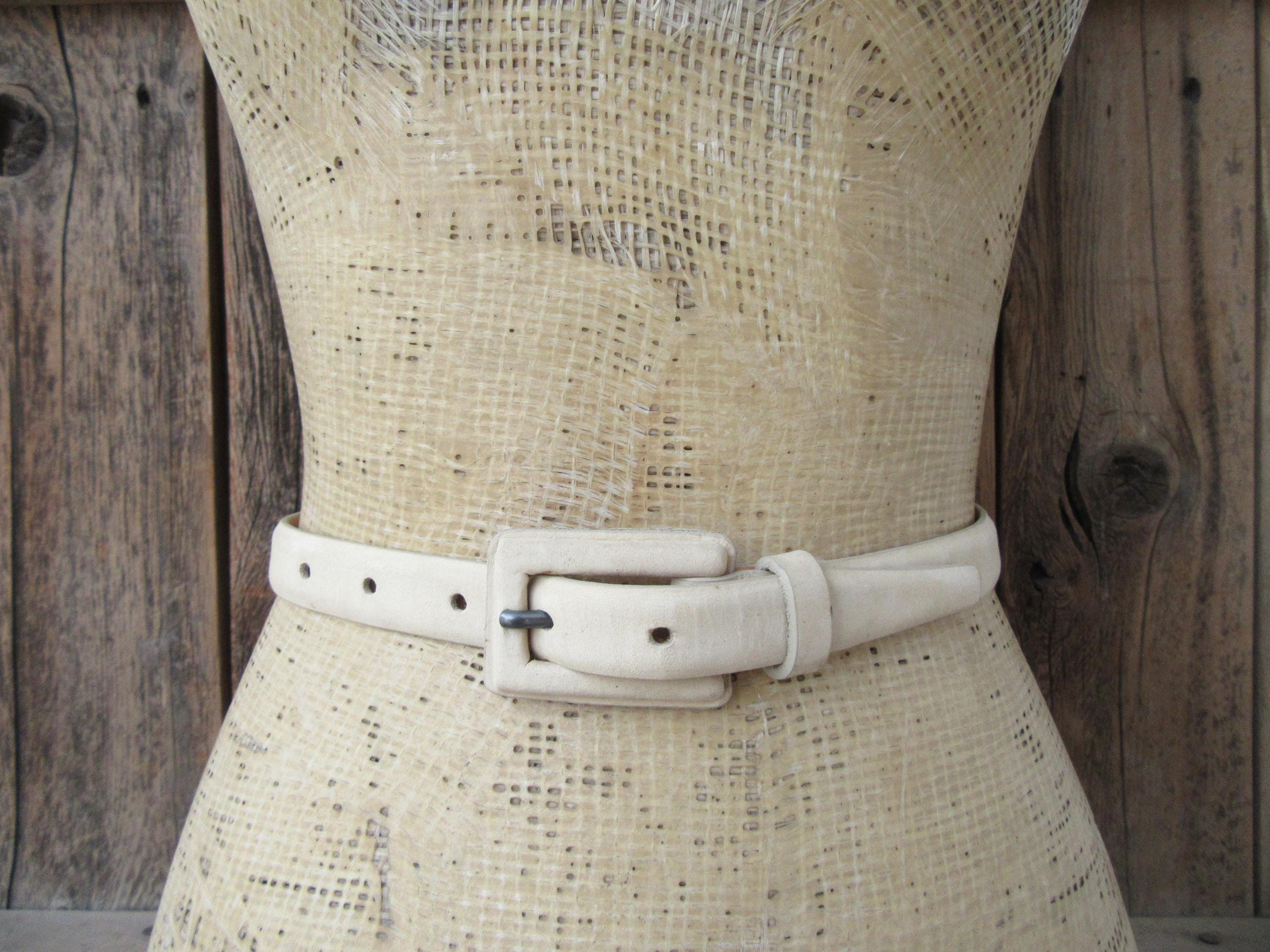 Vintage Cream Leather Belt - Etsy