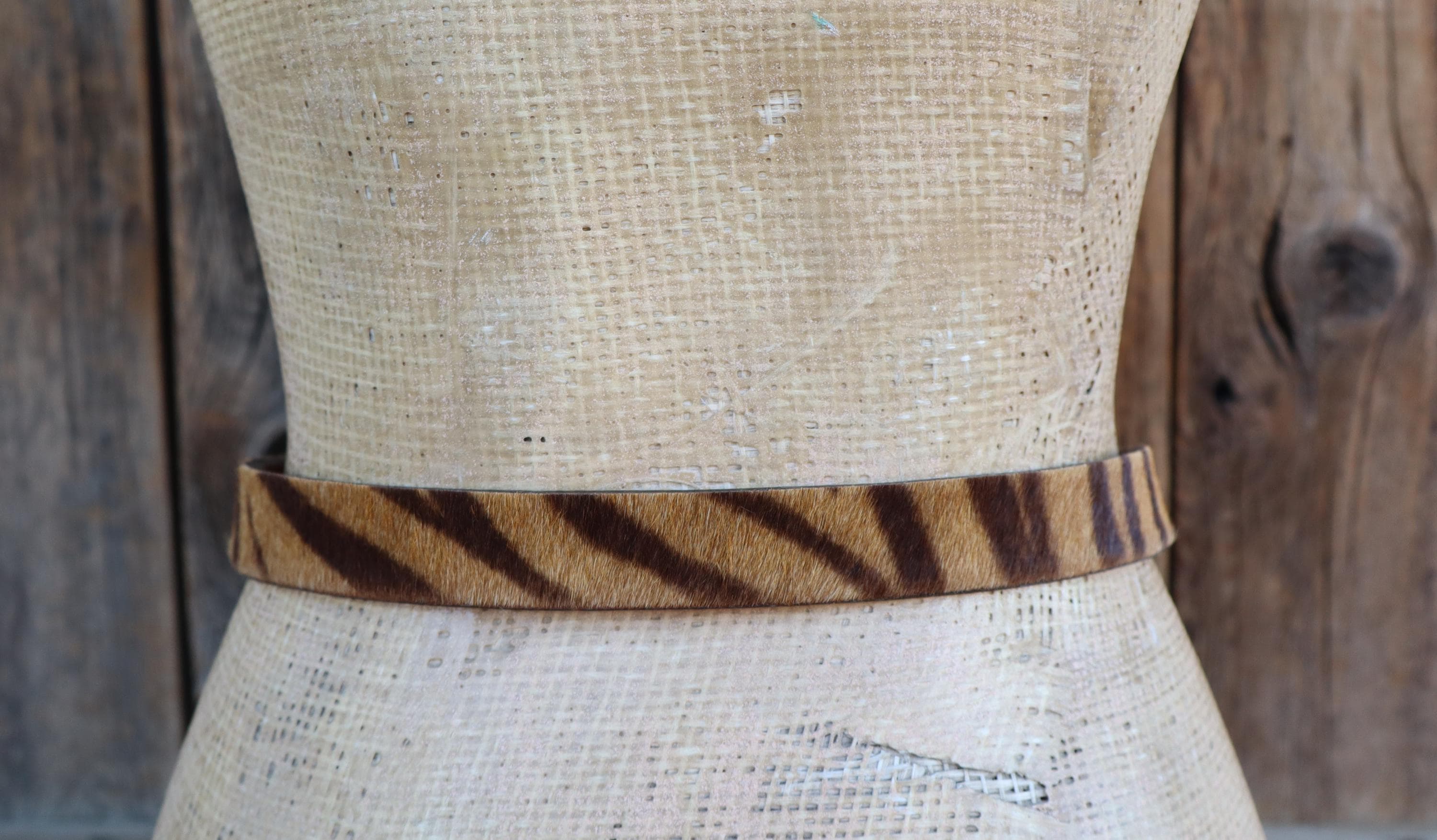90s PLUS SIZE Hair on Tiger Stripe Leather Trouser Belt 