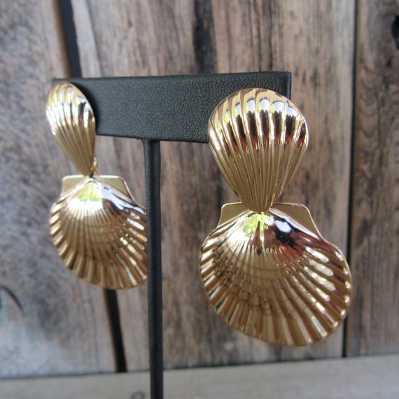 90s Large Shell Doorknocker Statement Earrings - image 3