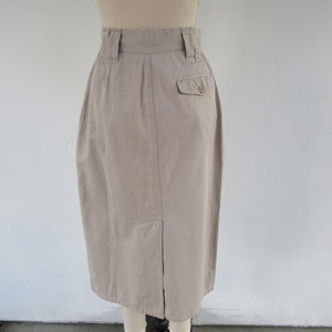PETITE 80s 90s Khaki All Cotton Pleated High Waist Midi Skirt 25 Waist image 9