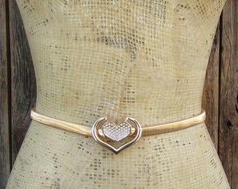 80s Gold Metal Stretch Belt | Oval Buckle Skinny Slinky Belt  display picture 1