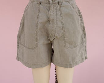 90er High Waist Olive 100% Baumwolle Khaki Cargo Shorts | 28 bis 34 Taille