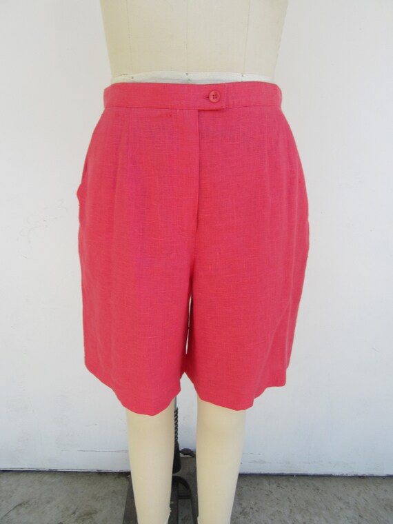 Salmon 80s 90s High Waist All Linen Bermuda Short… - image 2