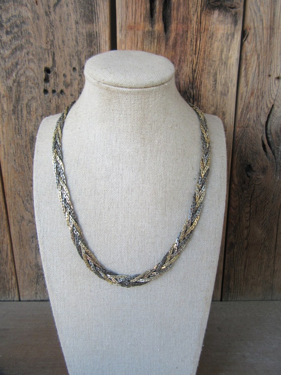 90s Gold and Silver Tone Braided Chain Necklace |… - image 2