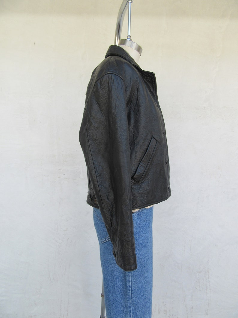 90s Cropped Black Leather Jacket S Ann Taylor Cropped Black Leather Jacket Coat Blazer Duster Minimalist Leather Jacket