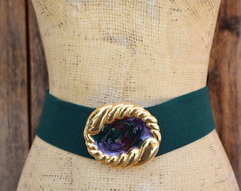 80s Olive Green Wide Waist Belt | Stretch Belt | Cinch Belt  display picture 1
