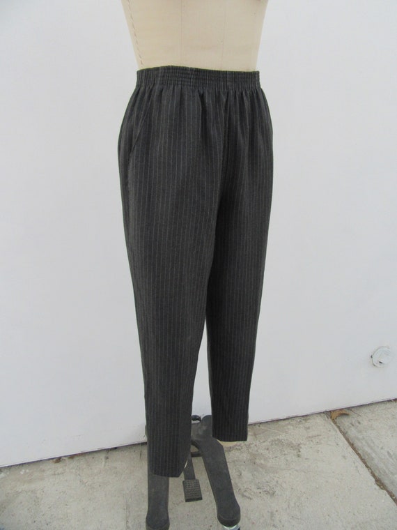 90s Charcoal Pinstriped Tapered High Waist Pull O… - image 4