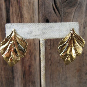 80’s Gold Tone Enamel Leaf Statement Earrings by Afterthoughts main image 0