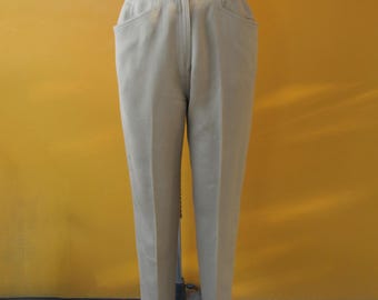 90s Tan High Waisted Wool Twill Tapered Trousers | Officecore Minimal High Rise Brown Wool Trousers | 26 Waist