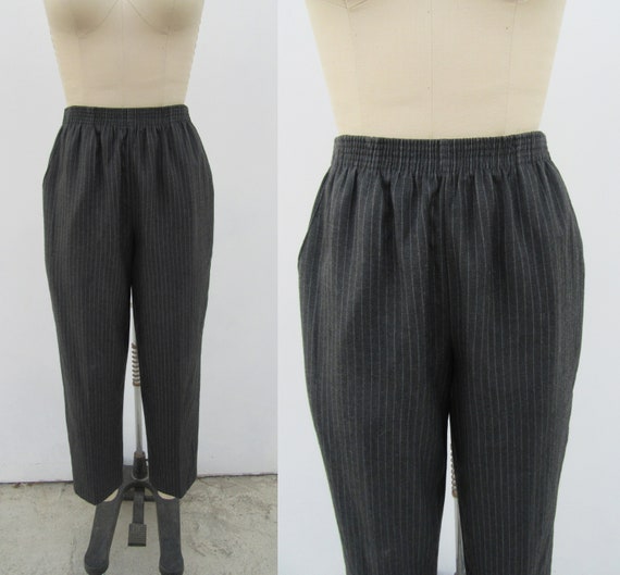 90s Charcoal Pinstriped Tapered High Waist Pull O… - image 1