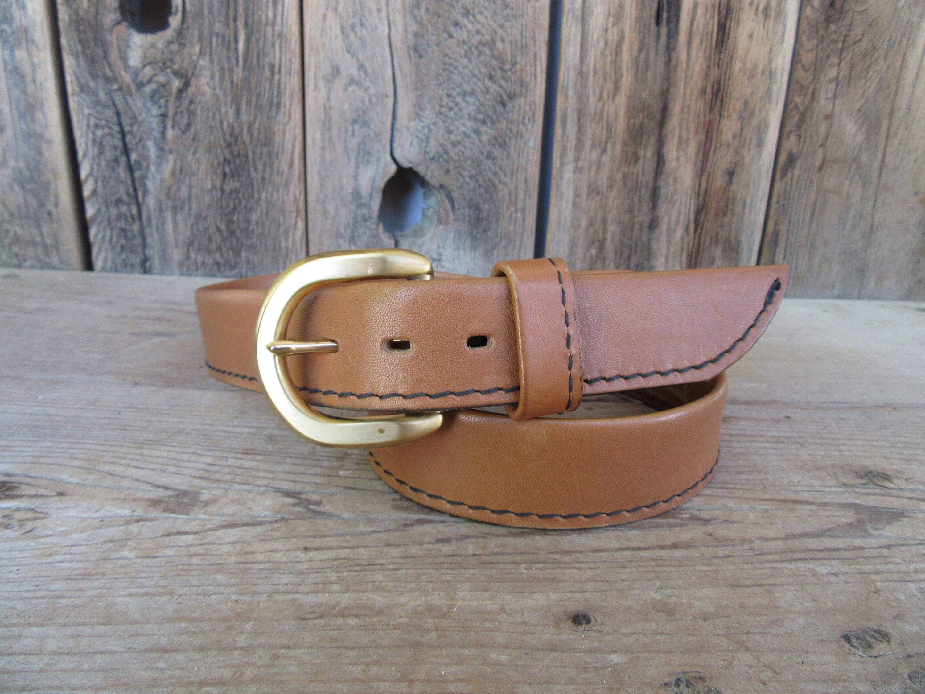 Vintage 1970 80 Retro Camel Leather Oversized Brass Buckle Wide Belt Mobwife 70s 80s Camel Brown Leather Belt | Unisex Leather Belt  main image 3
