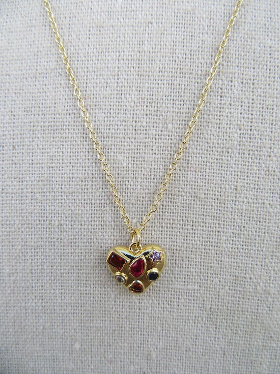 90s Bejeweled Heart Pendant | Puff Heart Necklace… - image 3