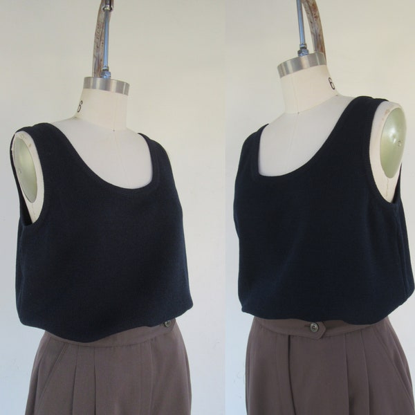 90s St John Gray Wool Blend Weighty Navy Shell Tank | Business Casual Neutral Shell Top Shirt | Sleeveless Sweater Singlet | S