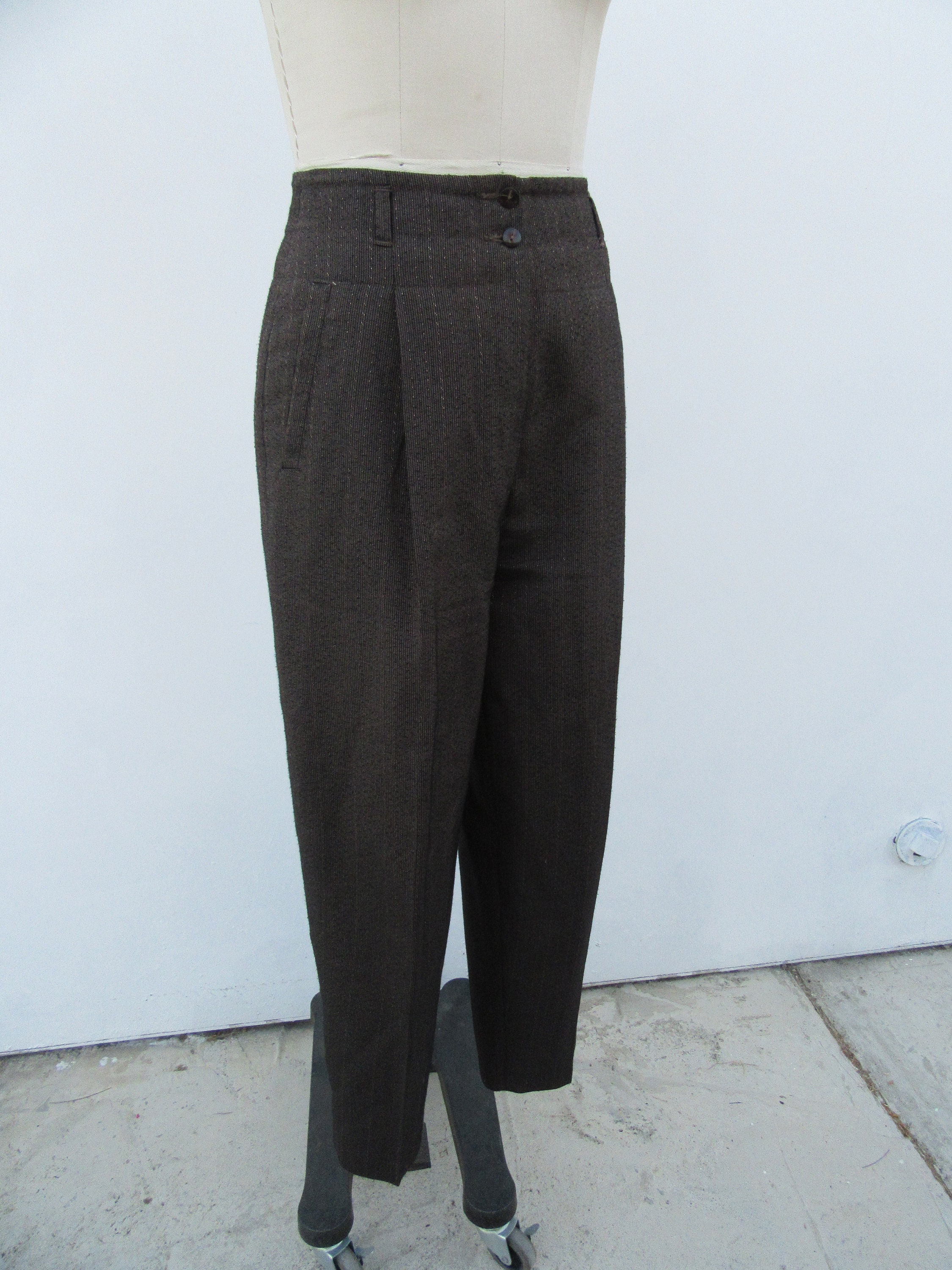 80s 90s Textured Patterned Pleated High Waist Trousers