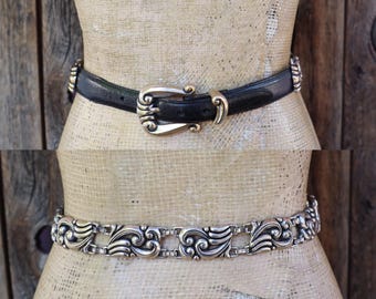 Retro Brighton Museum Black Leather Belt With Lizard Pattern  display picture 1