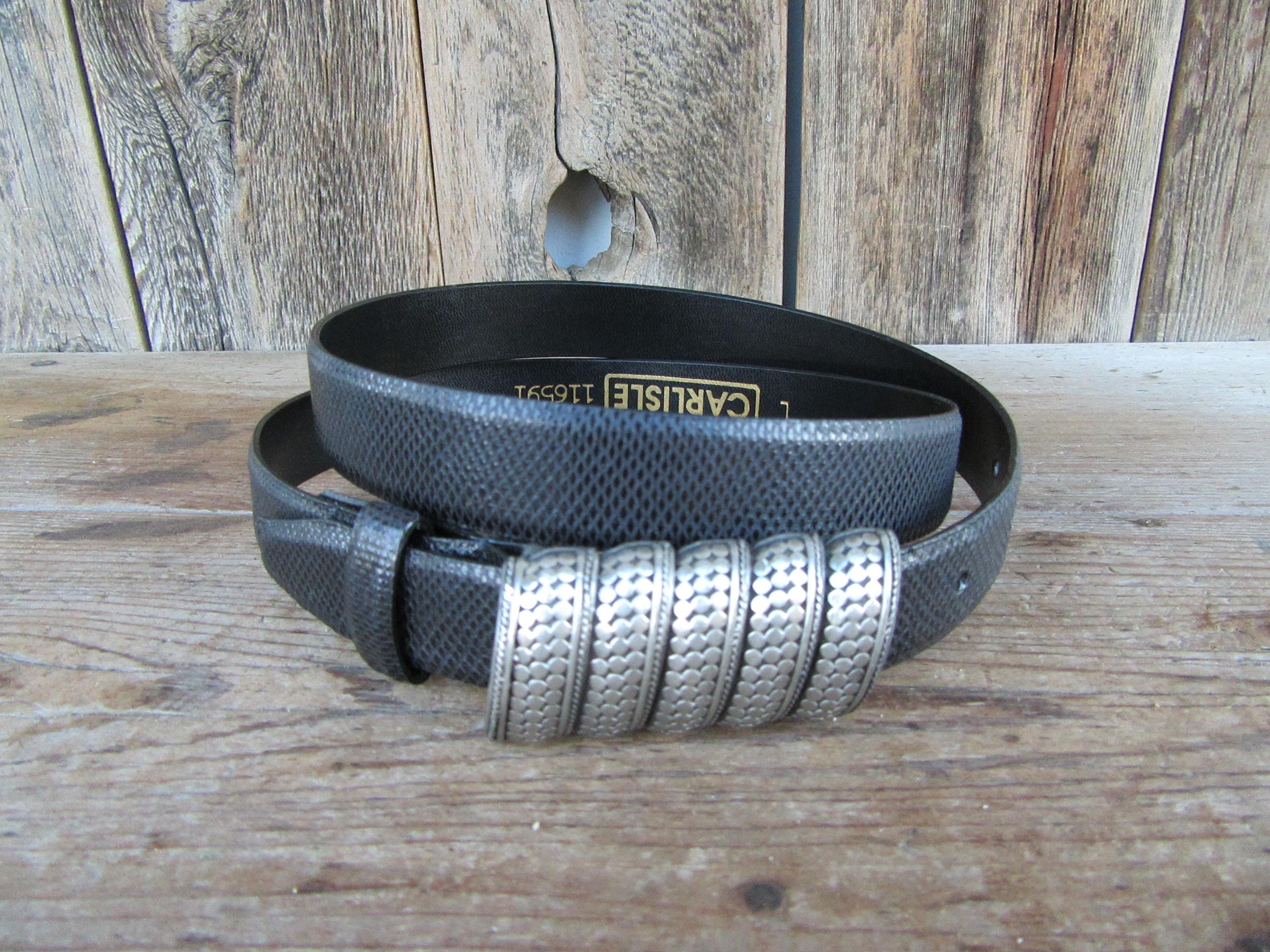 Vintage Carlisle Genuine Leather Snake Print Gold Silver Belt Silver Tone Buckle Carlisle Snakeskin Belts for Women for sale | eBay main image 3