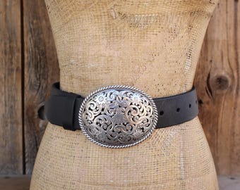 Vintage Black Faux Leather Boho Belt With Ornamented Silver  display picture 3