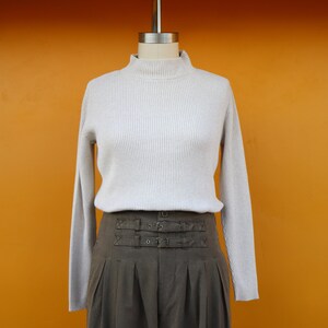 90s Oatmeal Ribbed Cotton Mockneck Sweater Jumper Size M L