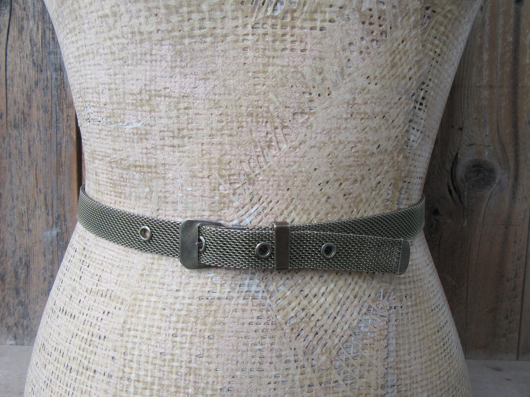 80s 90s Bronze Tone Metal Mesh Belt Gold Green Metal Waist Belt Metal