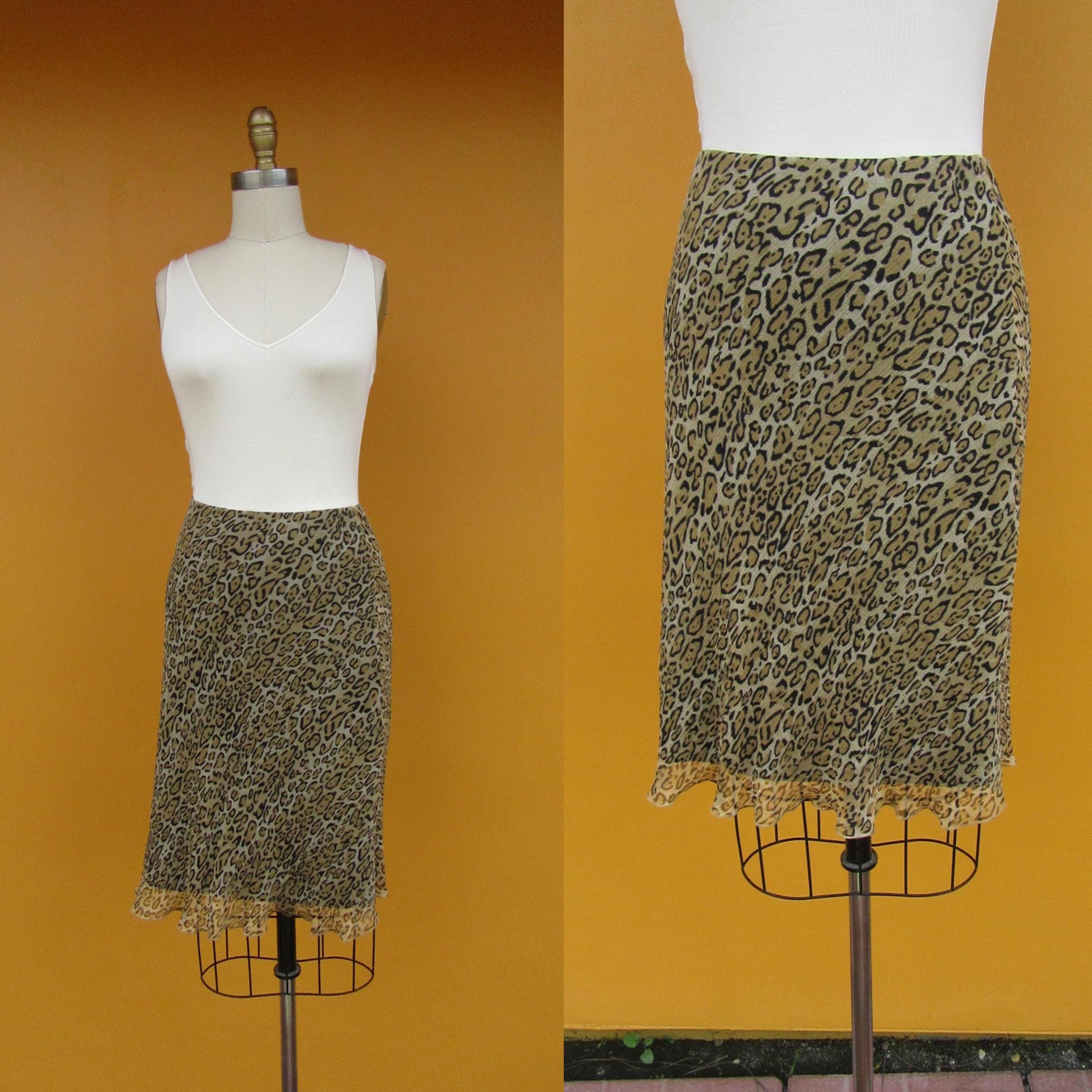 90s Silk Leopard Print Midi Skirt | Lettuce Cabbage Trim High