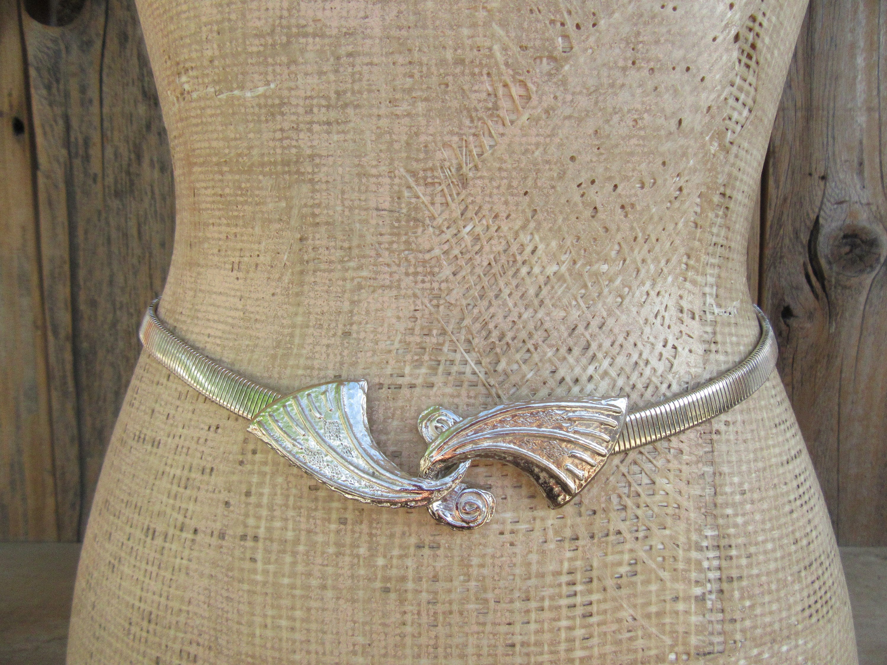 80s New Old Stock Silver Old Metal Hook Buckle Stretch Belt  display picture 3