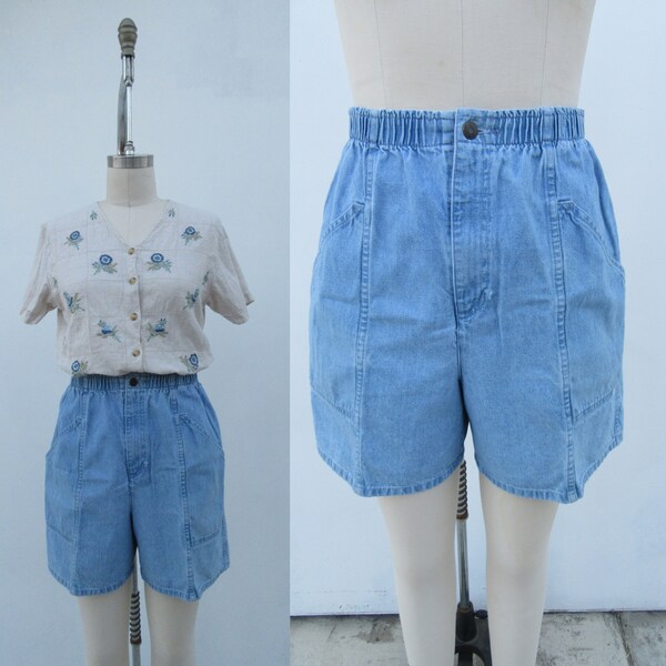 SLIGHTLY FLAWED 90s High Pleated Denim Mom Shorts | High Rise Jean Shorts | Longline Bermuda Cotton Shorts | 28 to 32 Waist